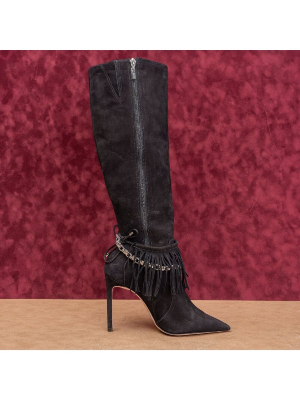 Schutz Women Vickie Black Suede Fashion Party Pointy Zip Toe Knee Boots sz 8 - Picture 13 of 13